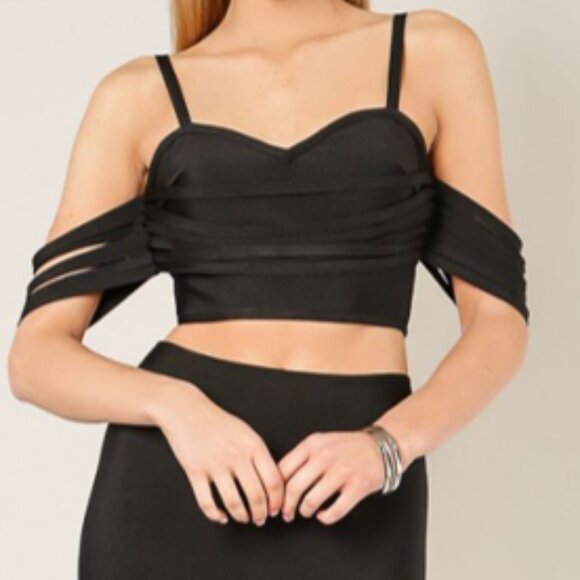 Black fringe Off Shoulder Top - Picture 1 of 3